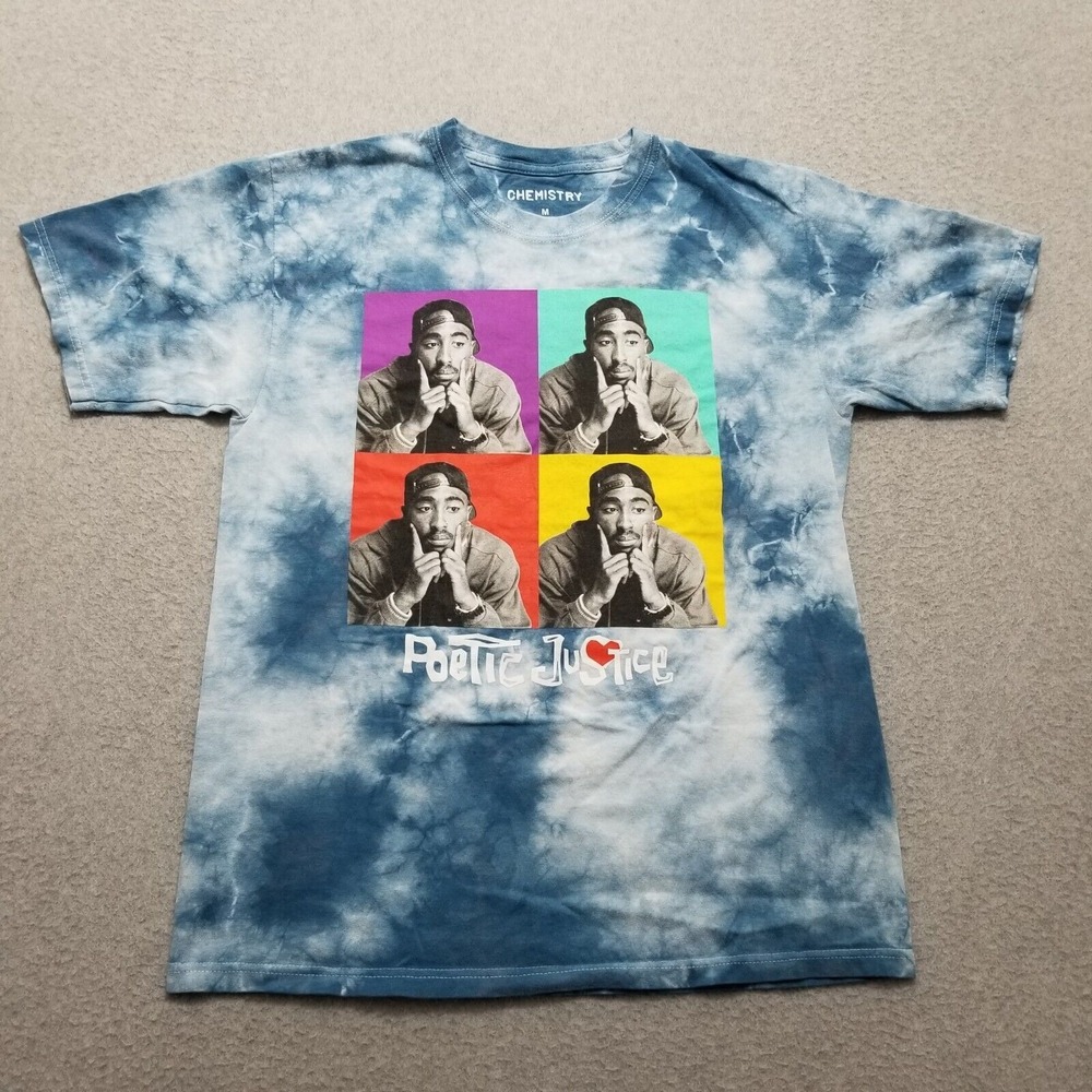 2 Pac Shirt Mens Medium Blue Tie Dye Short Sleeve Crew Neck Poetic‎ Justice